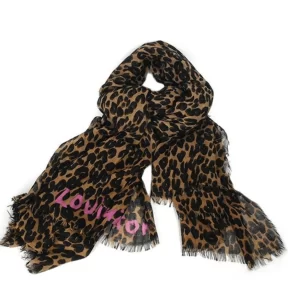 Stephen Sprouse Leopard Brown & Pink Print Cashmere/Silk Scrunched Scarf