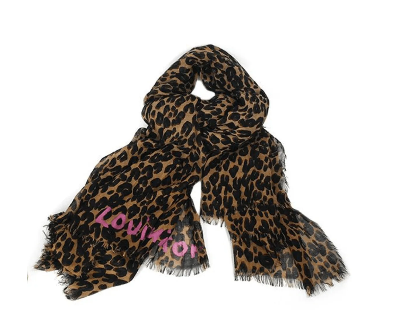 Stephen Sprouse Leopard Brown & Pink Print Cashmere/Silk Scrunched Scarf
