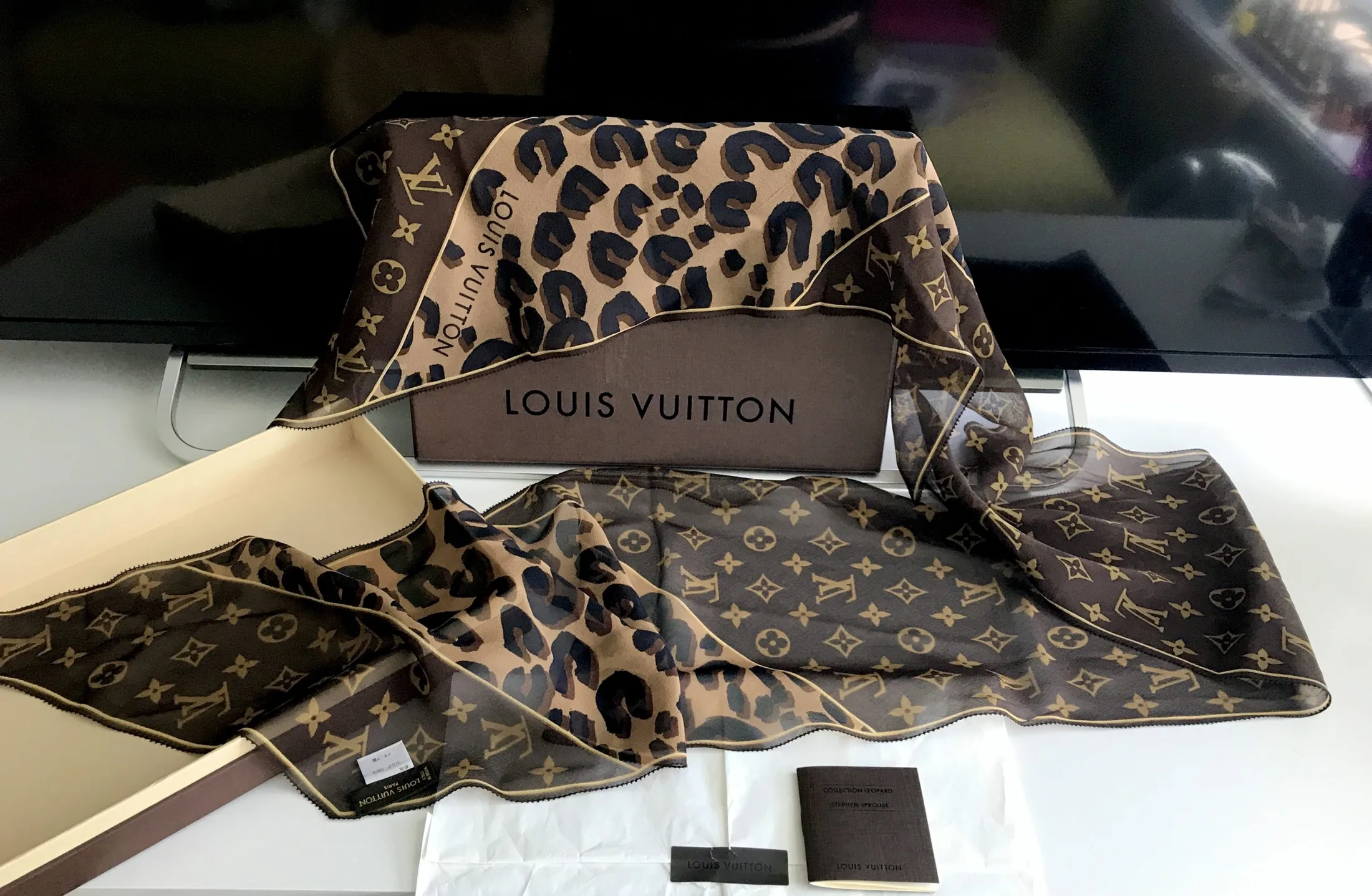 Stephen Sprouse Silk Crepe Leopard Monogram Scarf — image 3