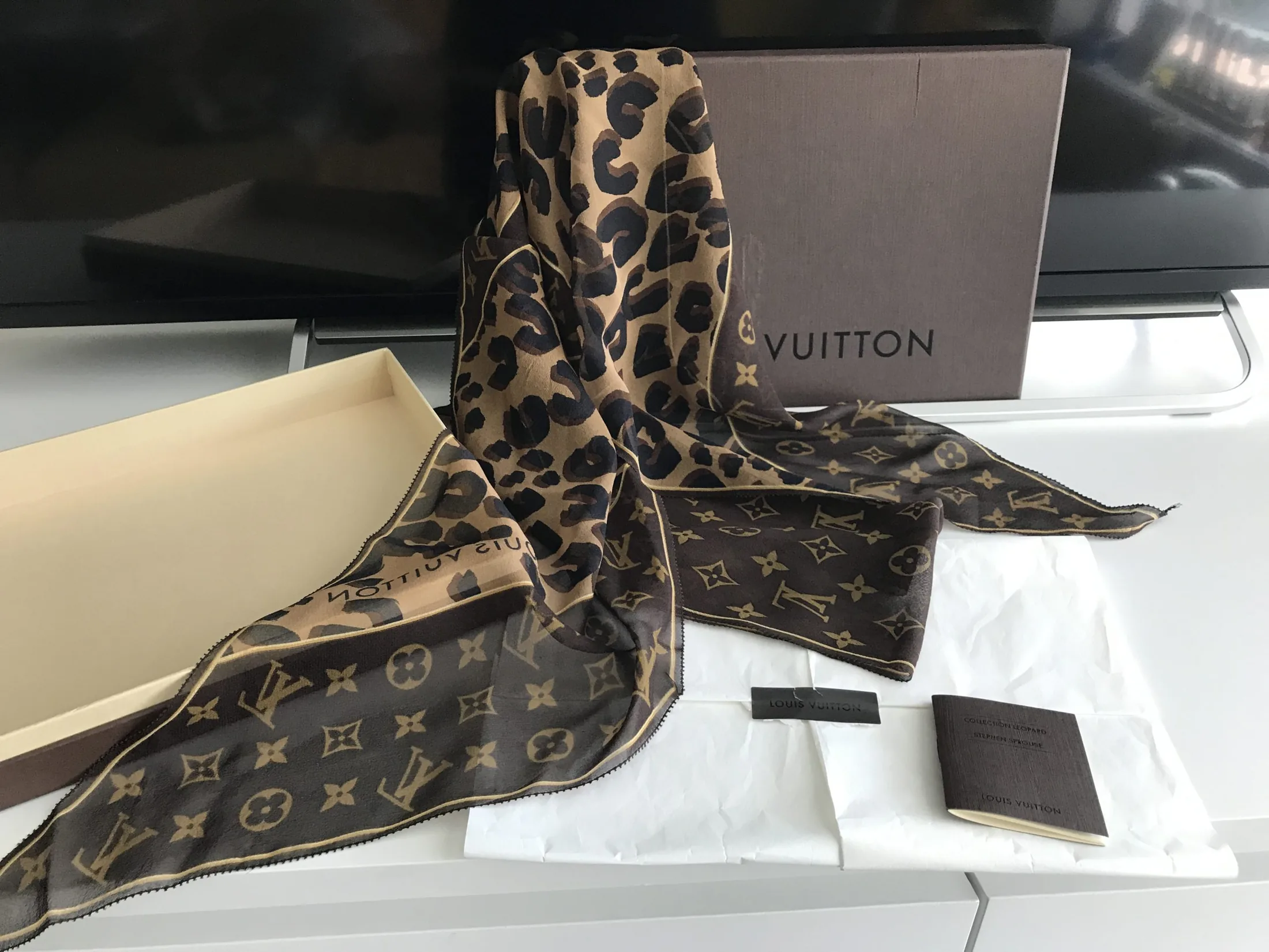 Stephen Sprouse Silk Crepe Leopard Monogram Scarf — image 5