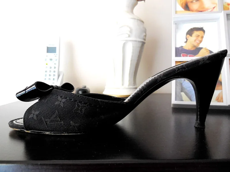 Black Canvas Mule Sandals Heels — image 4