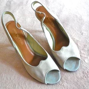 Light Green Suede LV Logo Heels