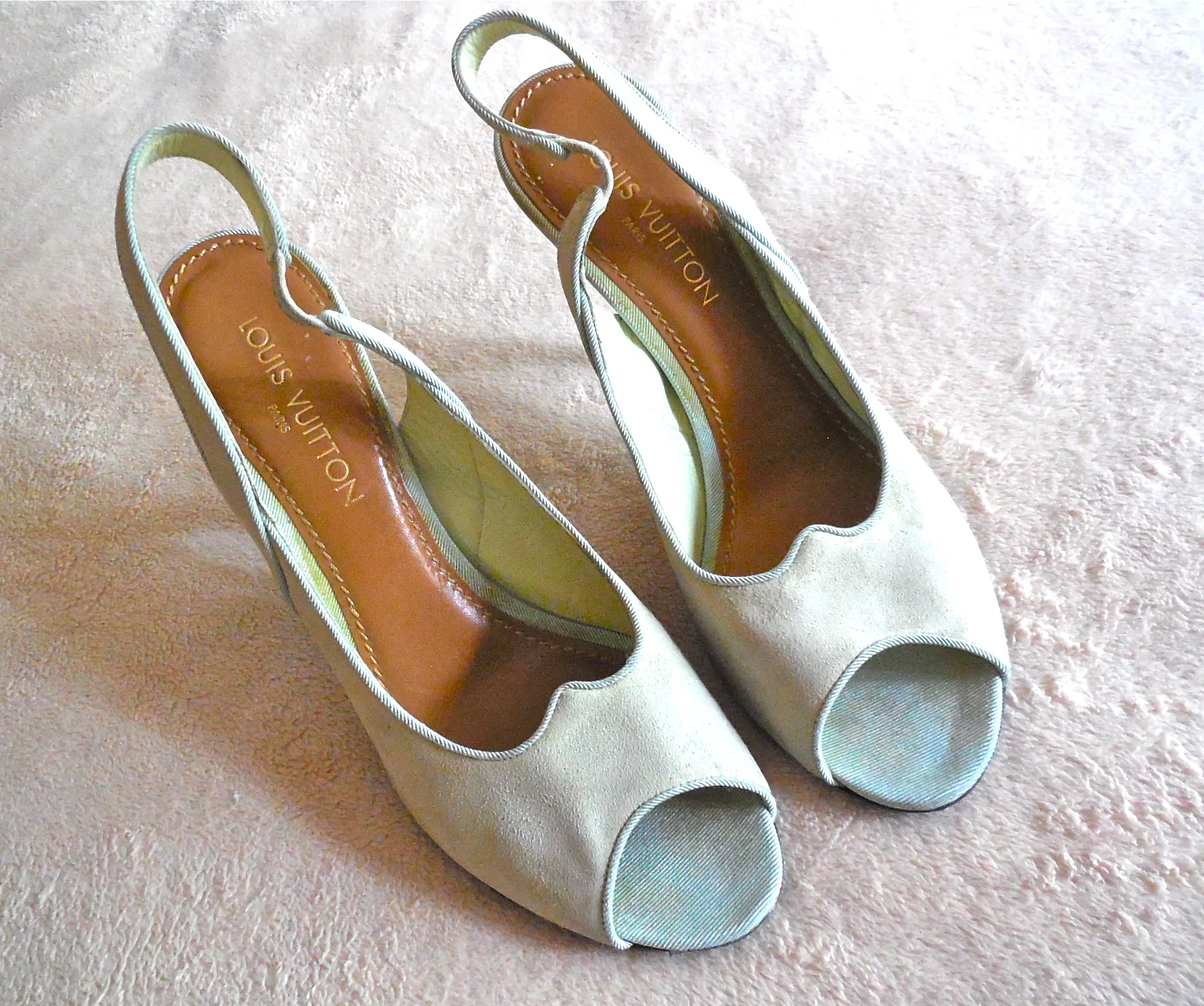 Light Green Suede LV Logo Heels