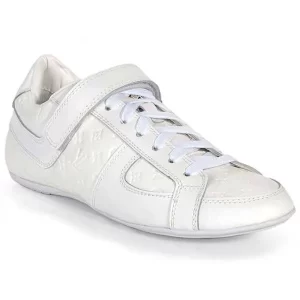 White Globe Trotter Embossed Leather Sneakers