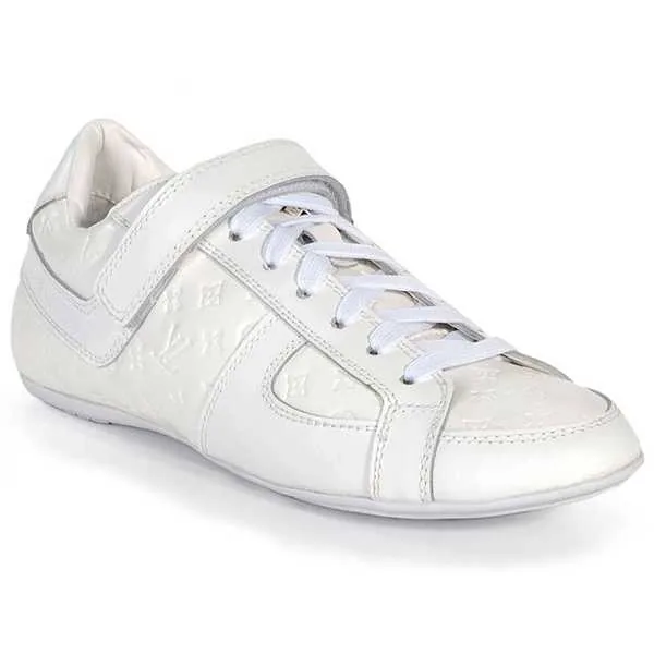 White Globe Trotter Embossed Leather Sneakers
