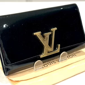 Black Patent Leather Louise Wallet-Clutch w/Gold Large Logo