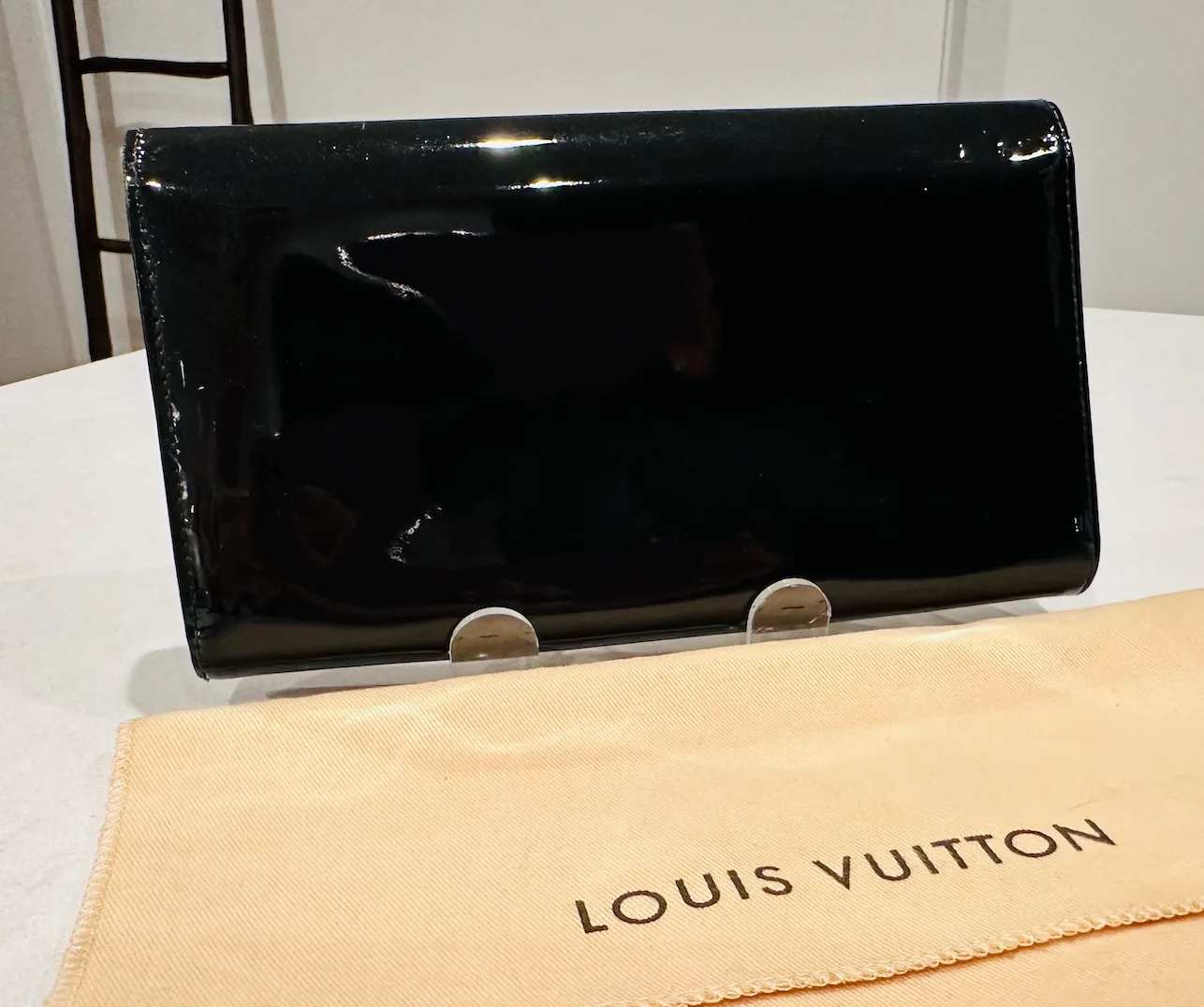 Black Patent Leather Louise Wallet-Clutch w/Gold Large Logo — image 5