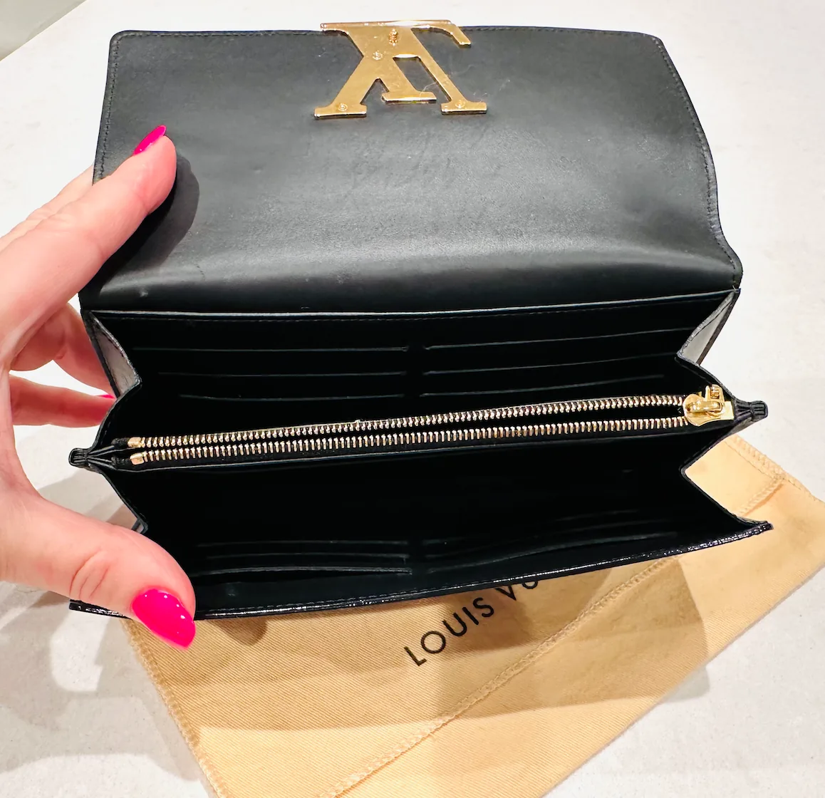Black Patent Leather Louise Wallet-Clutch w/Gold Large Logo — image 6