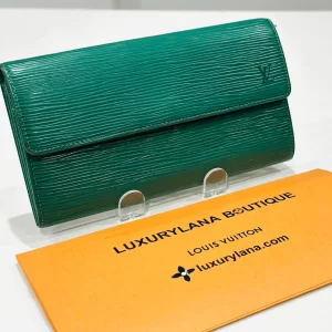 Green Epi Leather Porte Monnaie Long Bifold Wallet