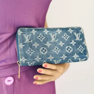 Monogram Blue Denim Zip Around Wallet Clutch
