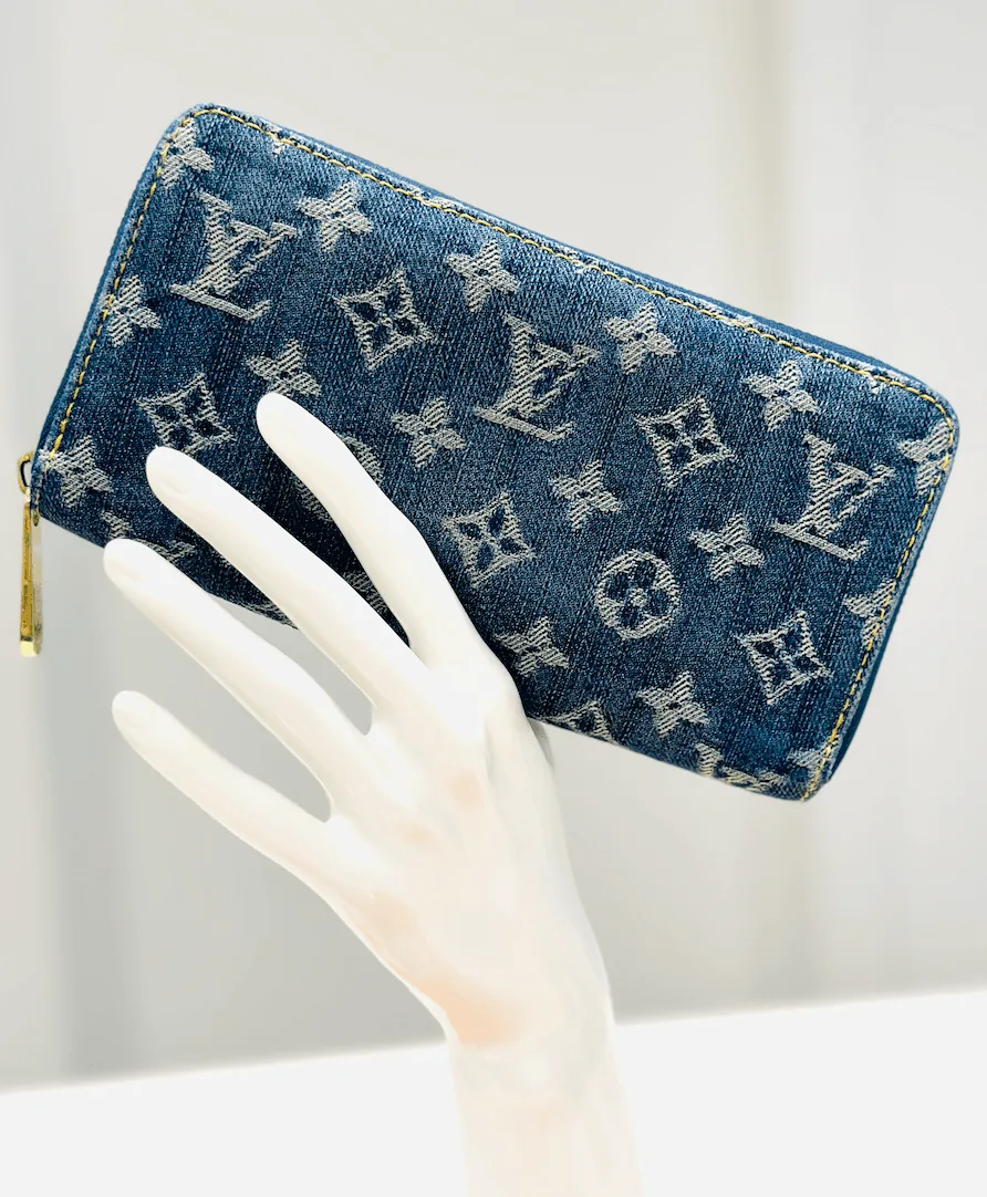 Monogram Blue Denim Zip Around Wallet Clutch — image 2