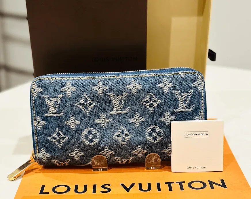 Monogram Blue Denim Zip Around Wallet Clutch — image 3