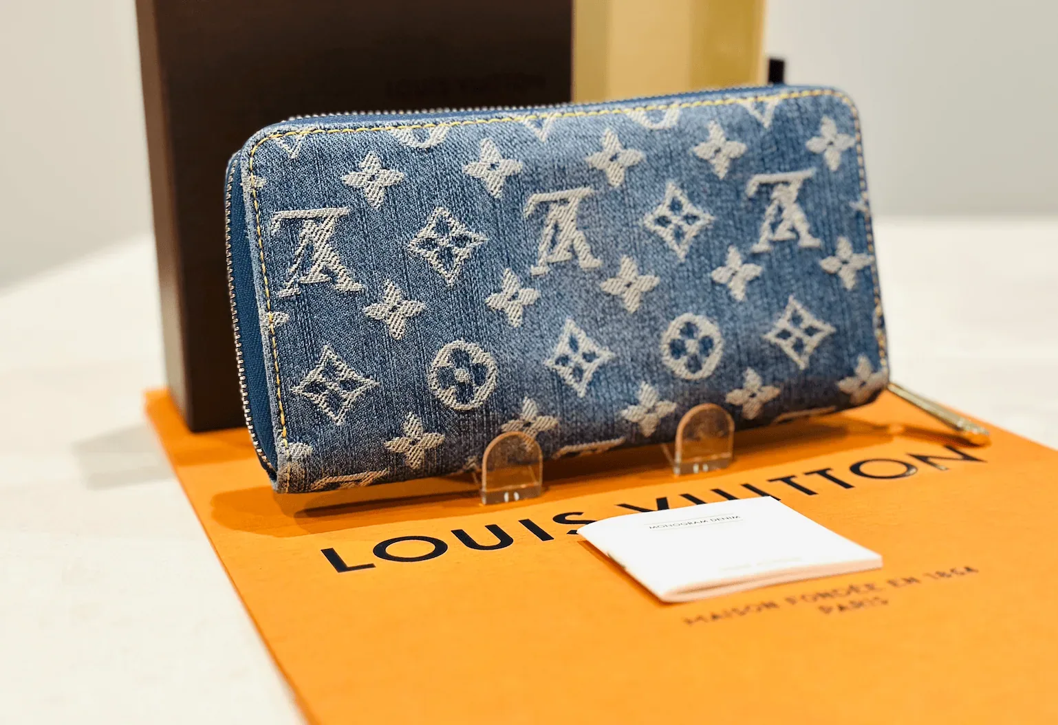 Monogram Blue Denim Zip Around Wallet Clutch — image 4