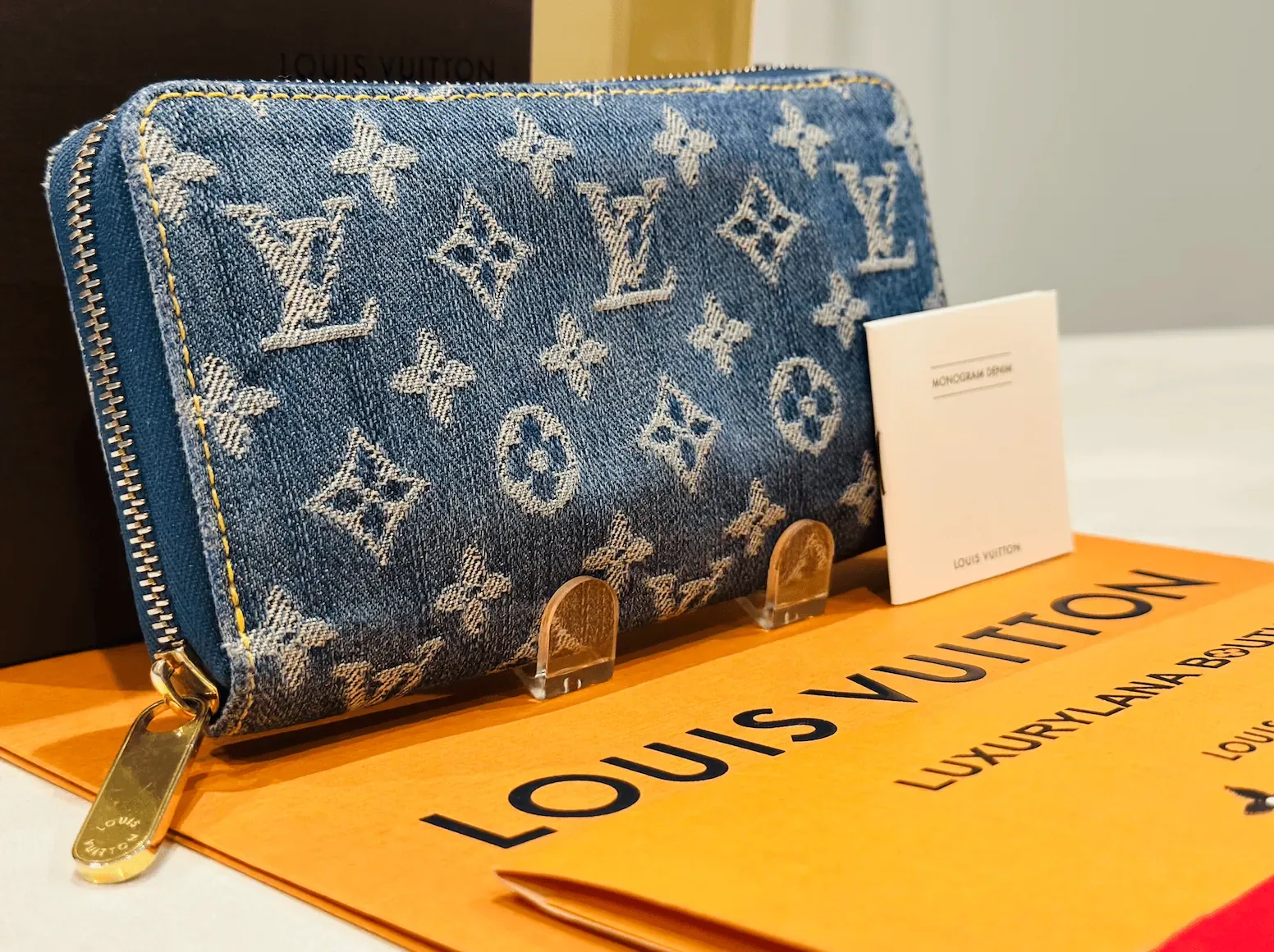 Monogram Blue Denim Zip Around Wallet Clutch — image 6