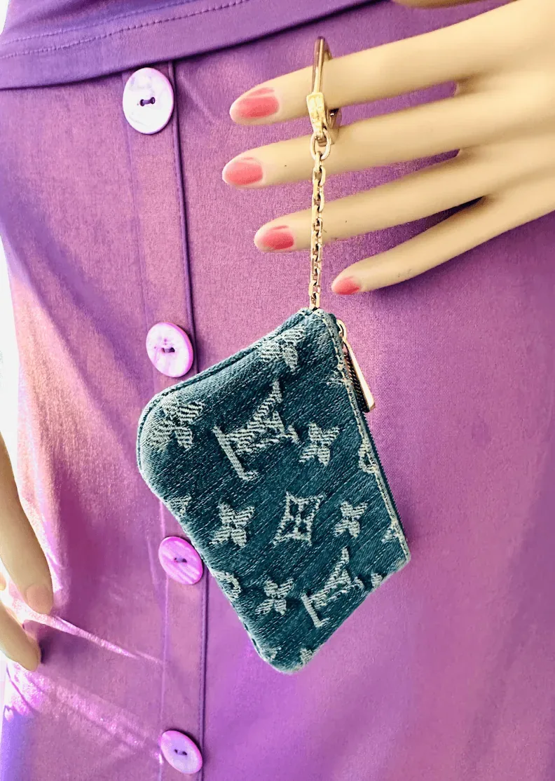 Monogram Denim Blue Key Cles Coin Pouch — image 3