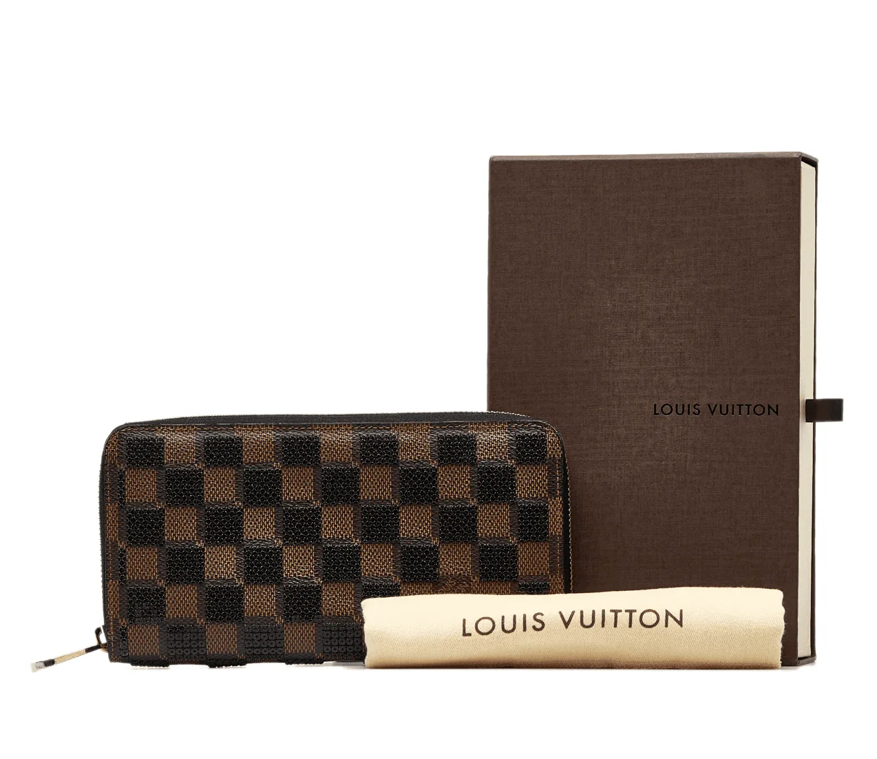 Paillettes Sequin Damier Ebene Zippy Wallet