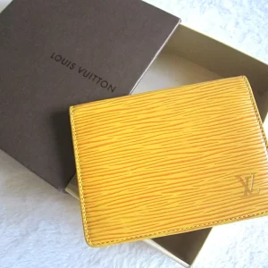 Porte 2 Cartes Epi Leather Vertical Yellow Cardholder