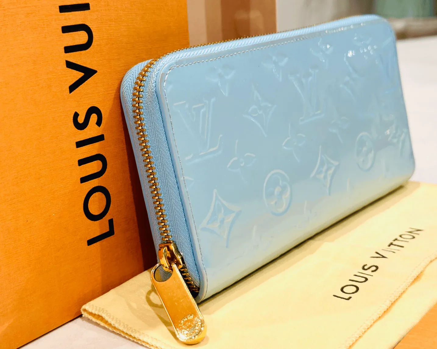 Sky Blue Monogram Vernis Zip Around Lollipop Wallet — image 3