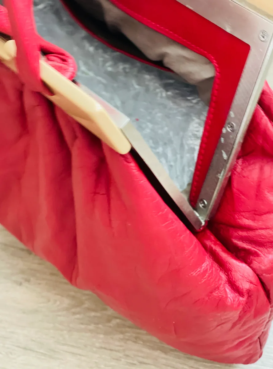 Marni Soft Red Leather Acrylic Acetate Trim Shoulder Bag — image 12