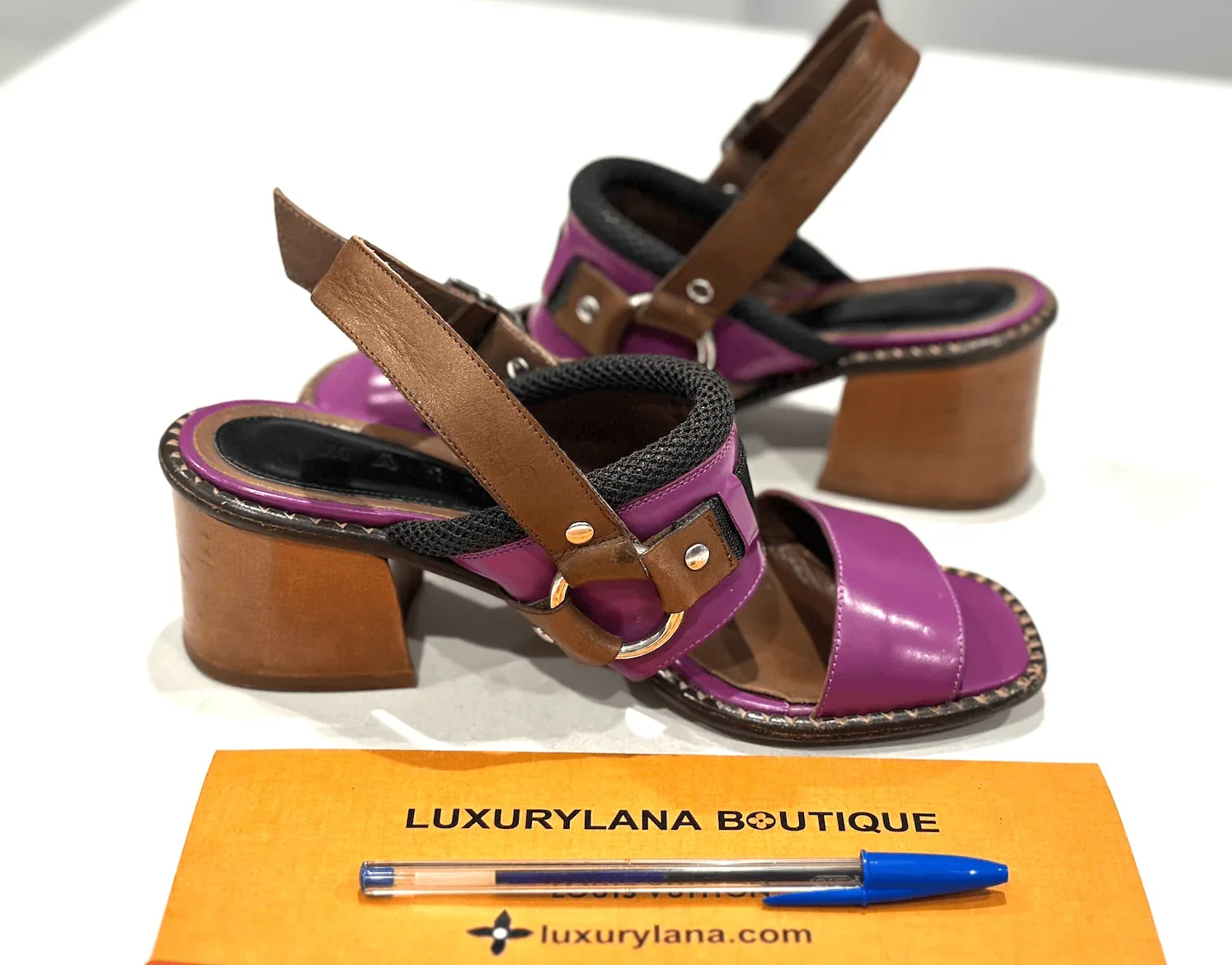 Gorgeous Marni Purple Leather Block Heels Strap Slingback Sandals Sz.36.5 — image 5
