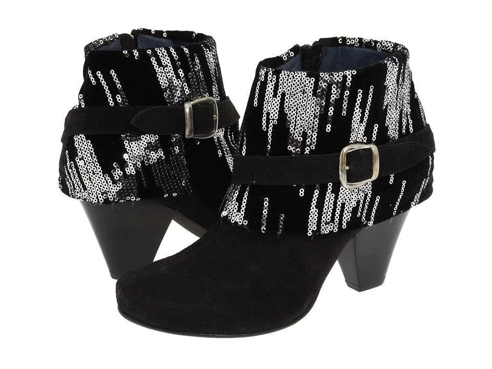 Martina Black Glitter Suede Ankle Boots/Size 37