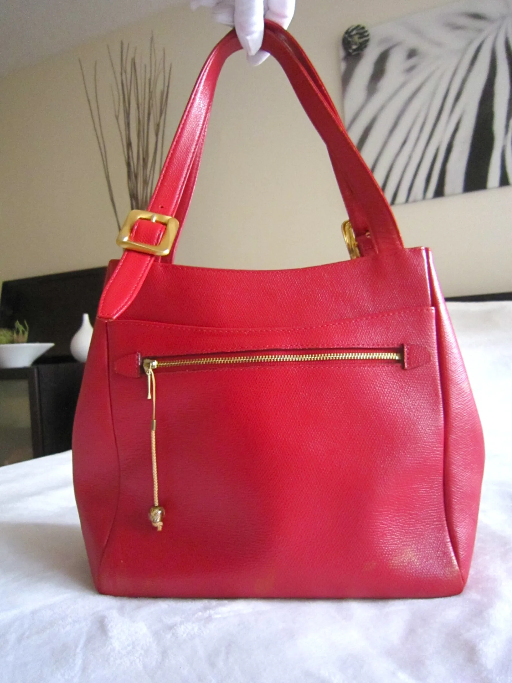 Marie Claire Vintage Red Leather Tote Bag — image 2