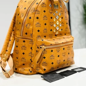 MCM Cognac Visetos Leather Large Front Studs Stark Backpack