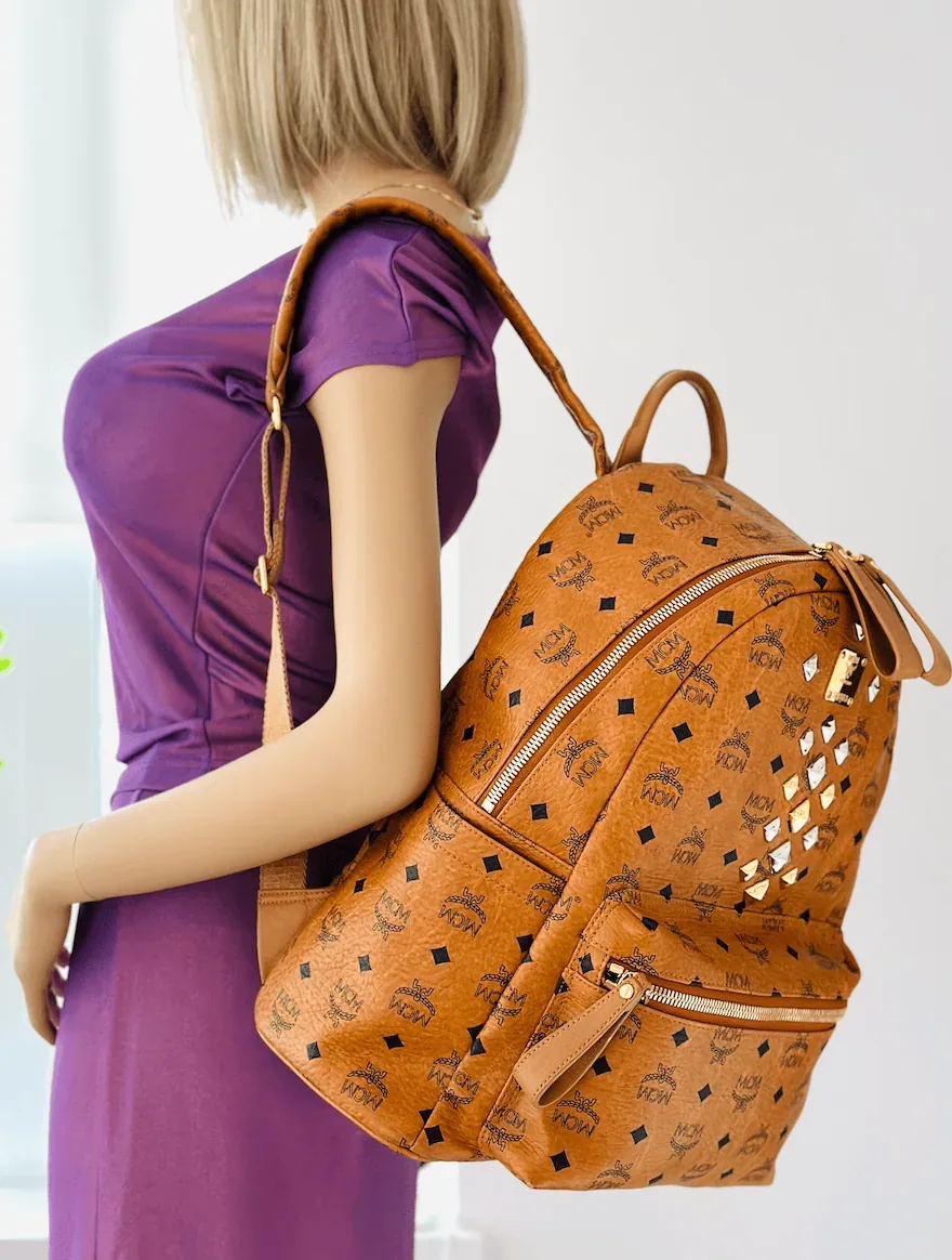 MCM Cognac Visetos Leather Large Front Studs Stark Backpack — image 5