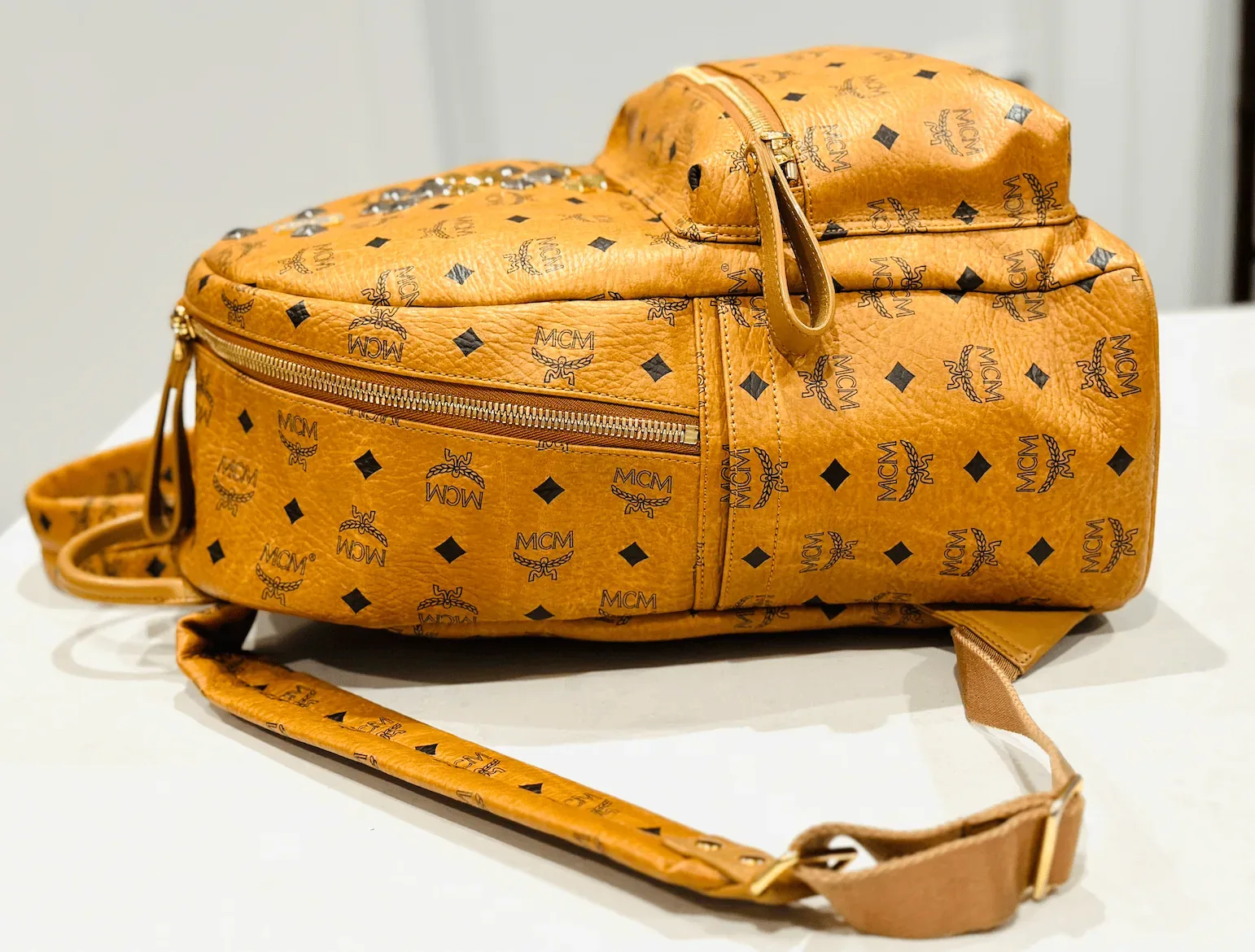 MCM Cognac Visetos Leather Large Front Studs Stark Backpack — image 8