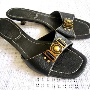 Miu Miu Black Kitten Heel Mules