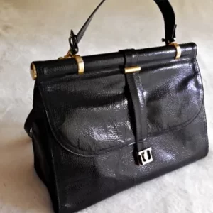 Vintage Black Snakeskin Leather Satchel Bag