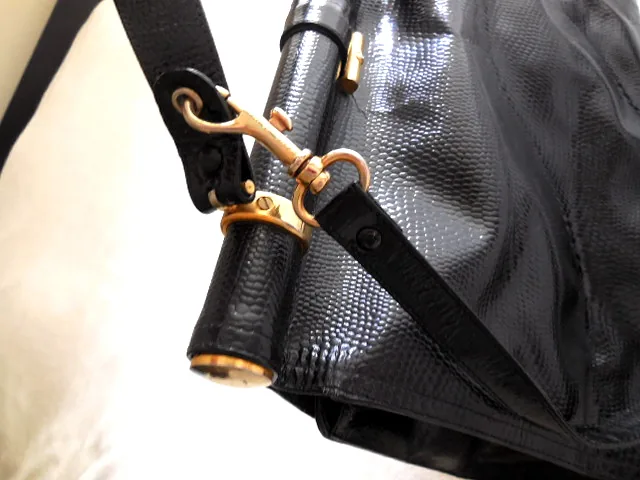 Vintage Black Snakeskin Leather Satchel Bag — image 4