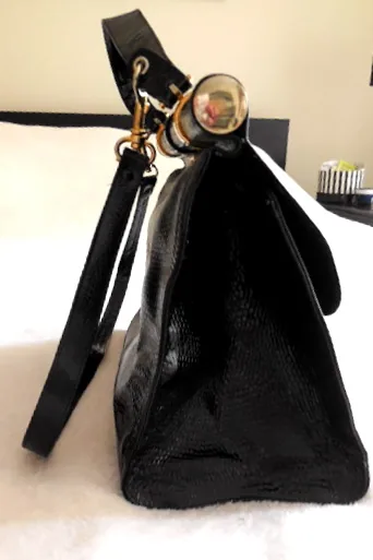 Vintage Black Snakeskin Leather Satchel Bag — image 5