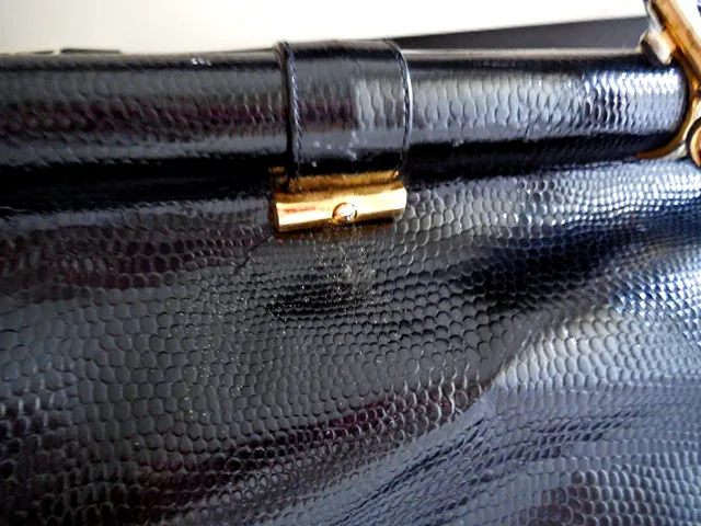 Vintage Black Snakeskin Leather Satchel Bag — image 6