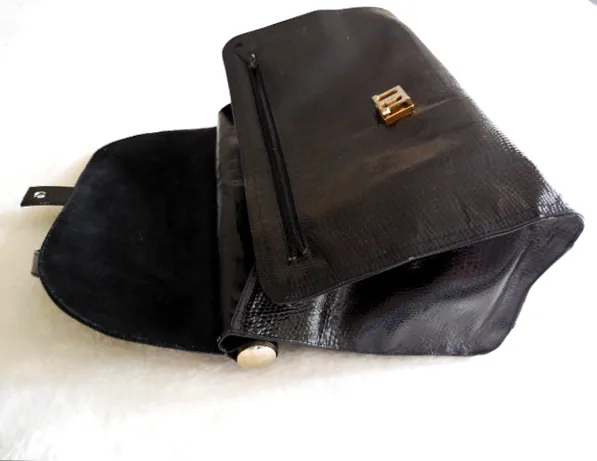 Vintage Black Snakeskin Leather Satchel Bag — image 7