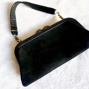 Vintage Black Suede Kiss-Lock Clutch
