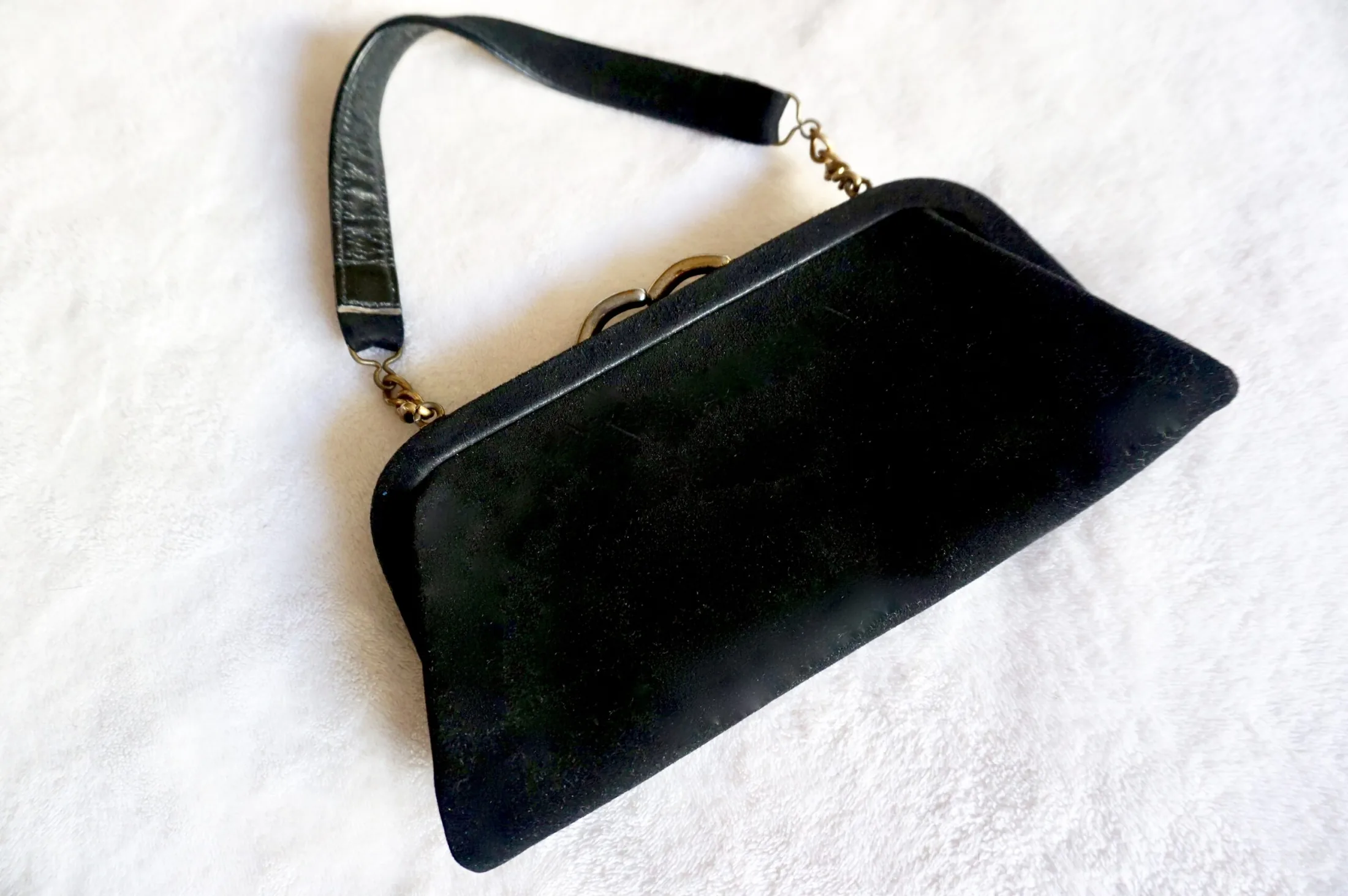 Vintage Black Suede Kiss-Lock Clutch