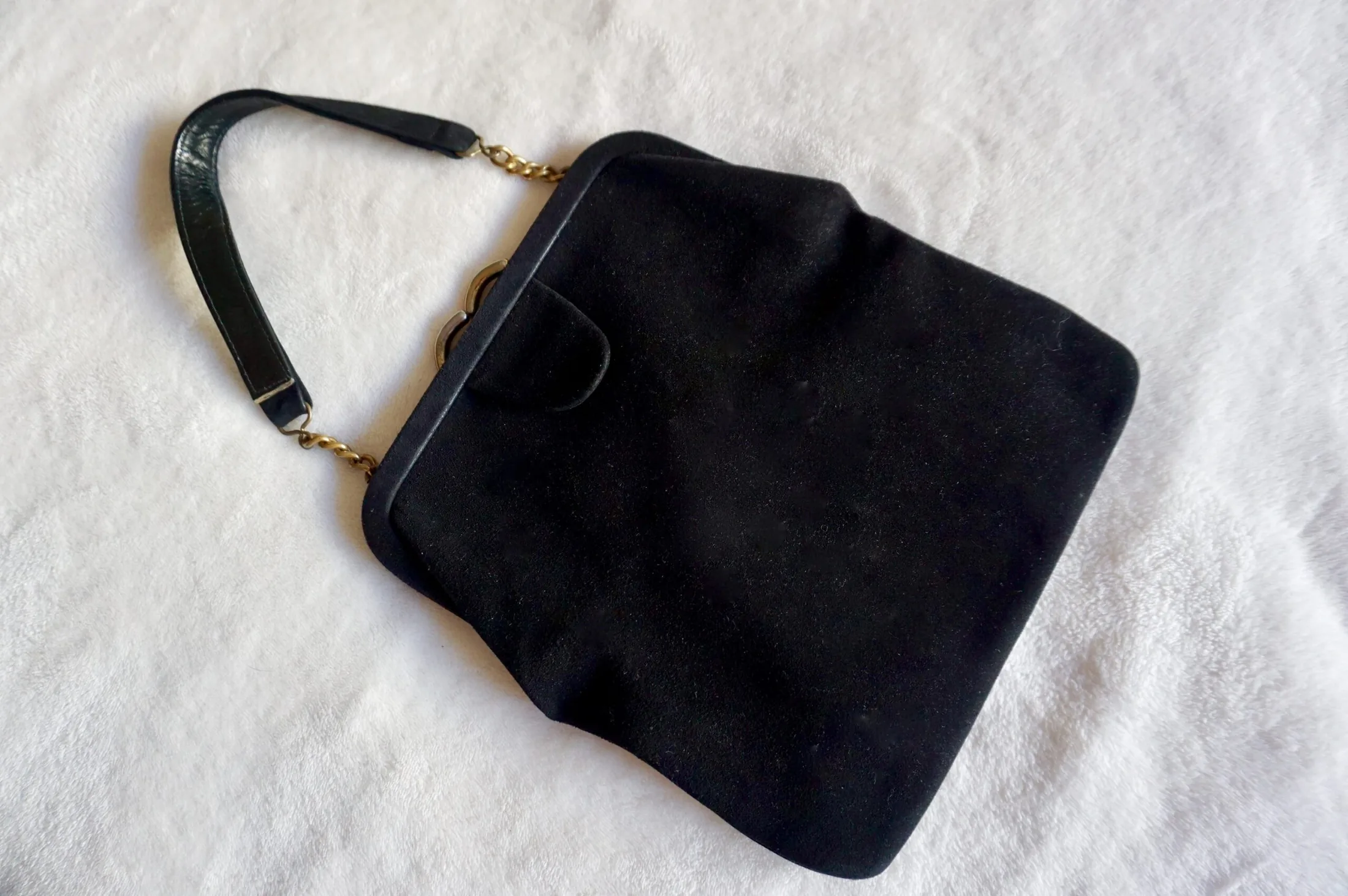 Vintage Black Suede Kiss-Lock Clutch — image 2