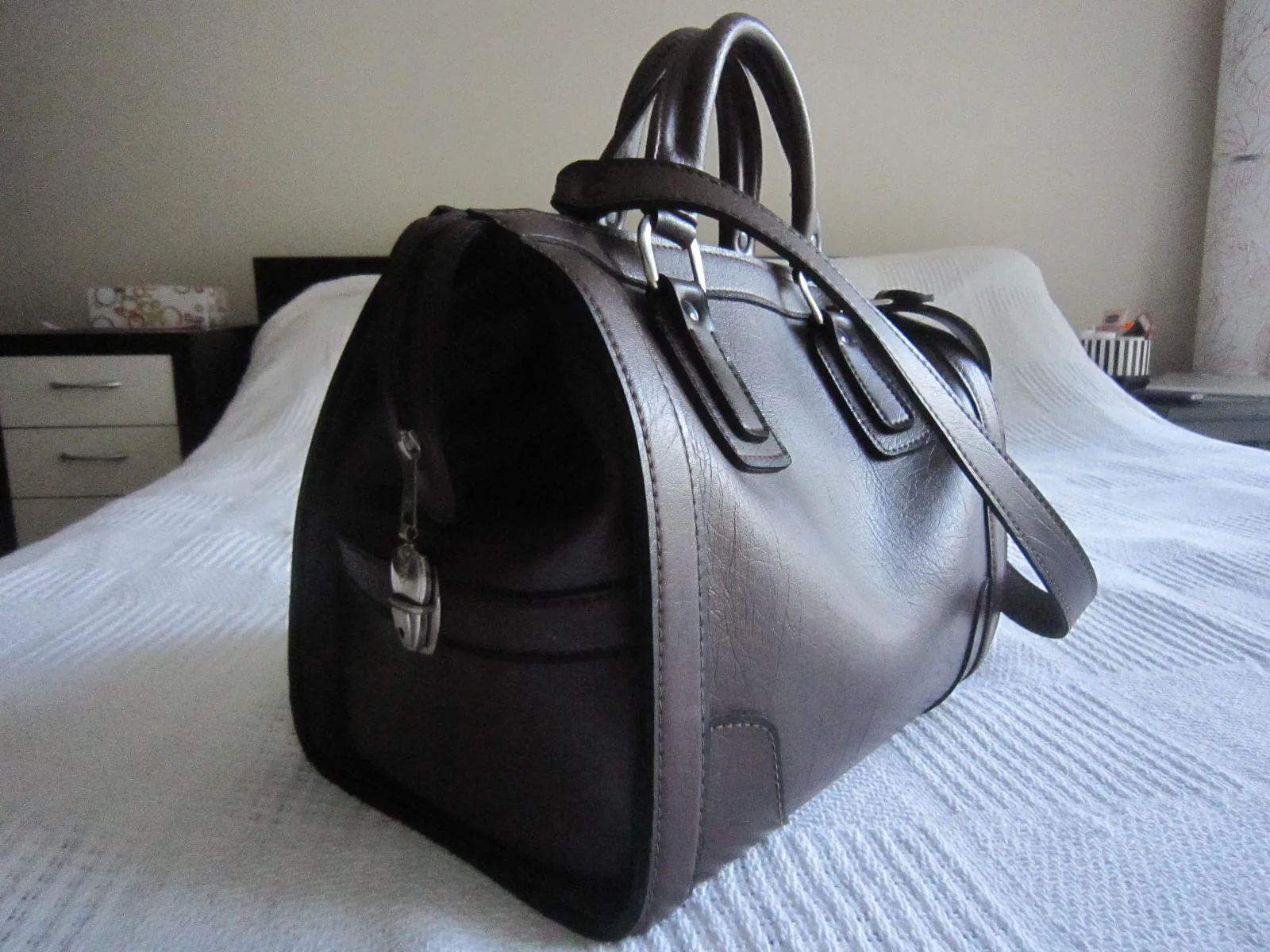 Vintage Large Brown Boston Bag — image 2