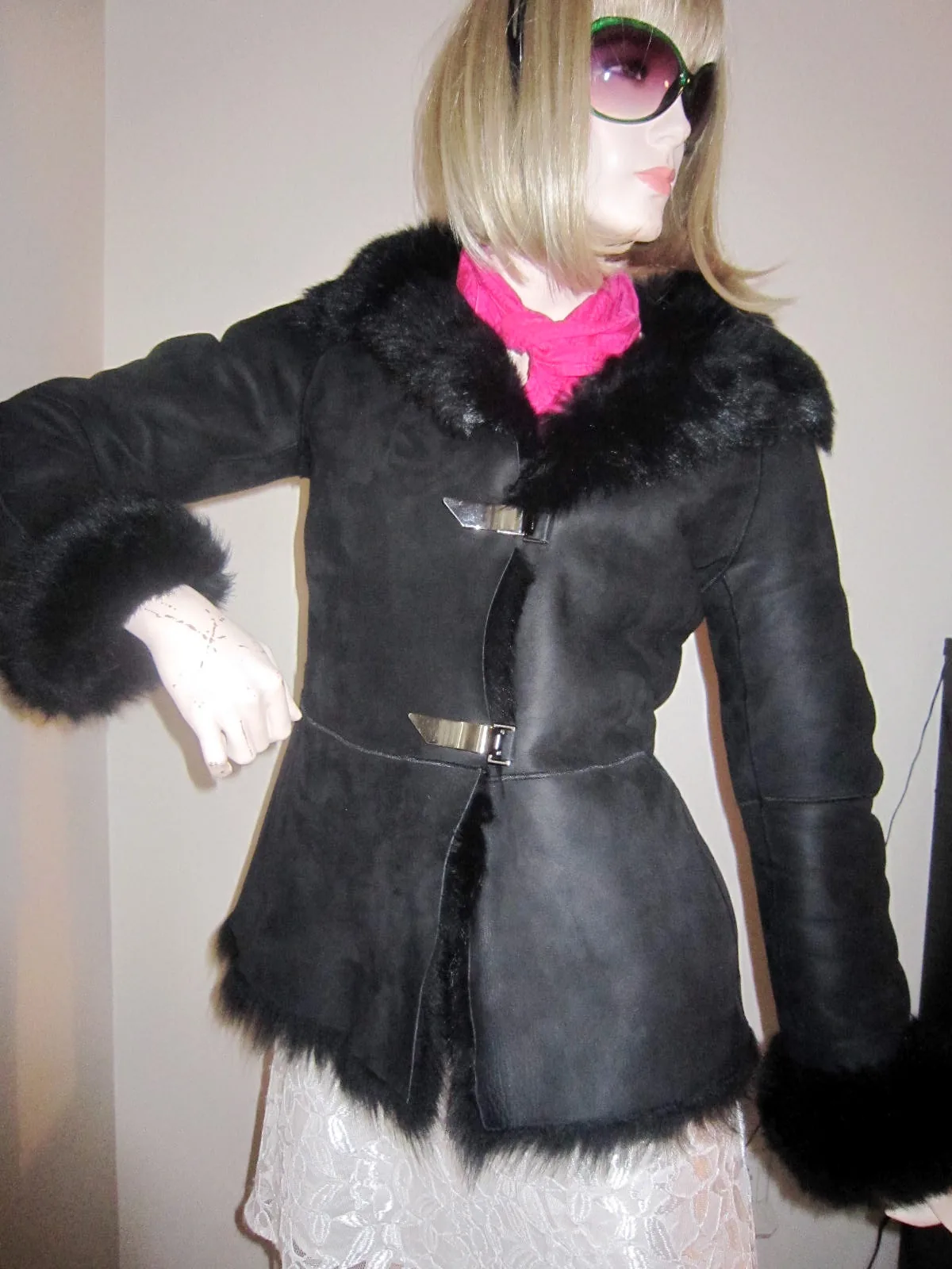 Luxury Black Shearling & Fur Jacket/S — image 2