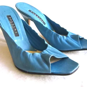 Pollini Blue Leather High Heel Mules/Size 38.5