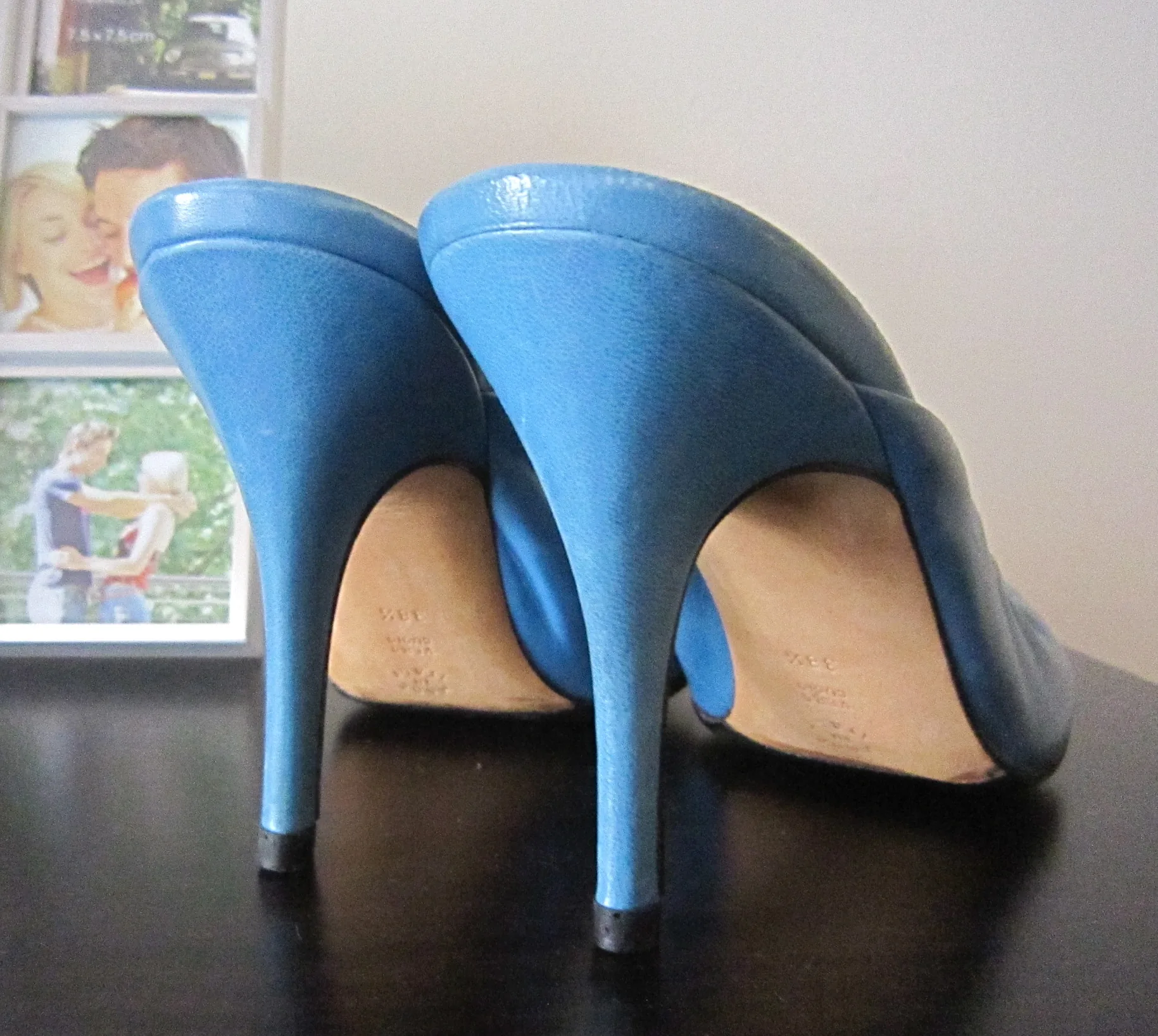 Pollini Blue Leather High Heel Mules/Size 38.5 — image 3
