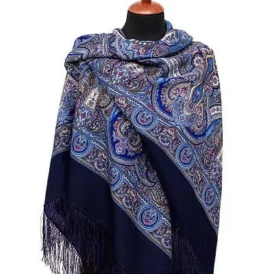 Pavlovo Posad Blue “Spanish” Large Russian Shawl 100% Wool Pashmina Scarf — image 3