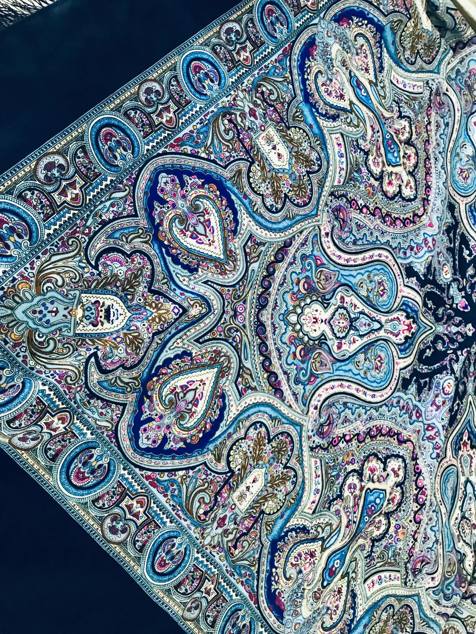 Pavlovo Posad Blue “Spanish” Large Russian Shawl 100% Wool Pashmina Scarf — image 7
