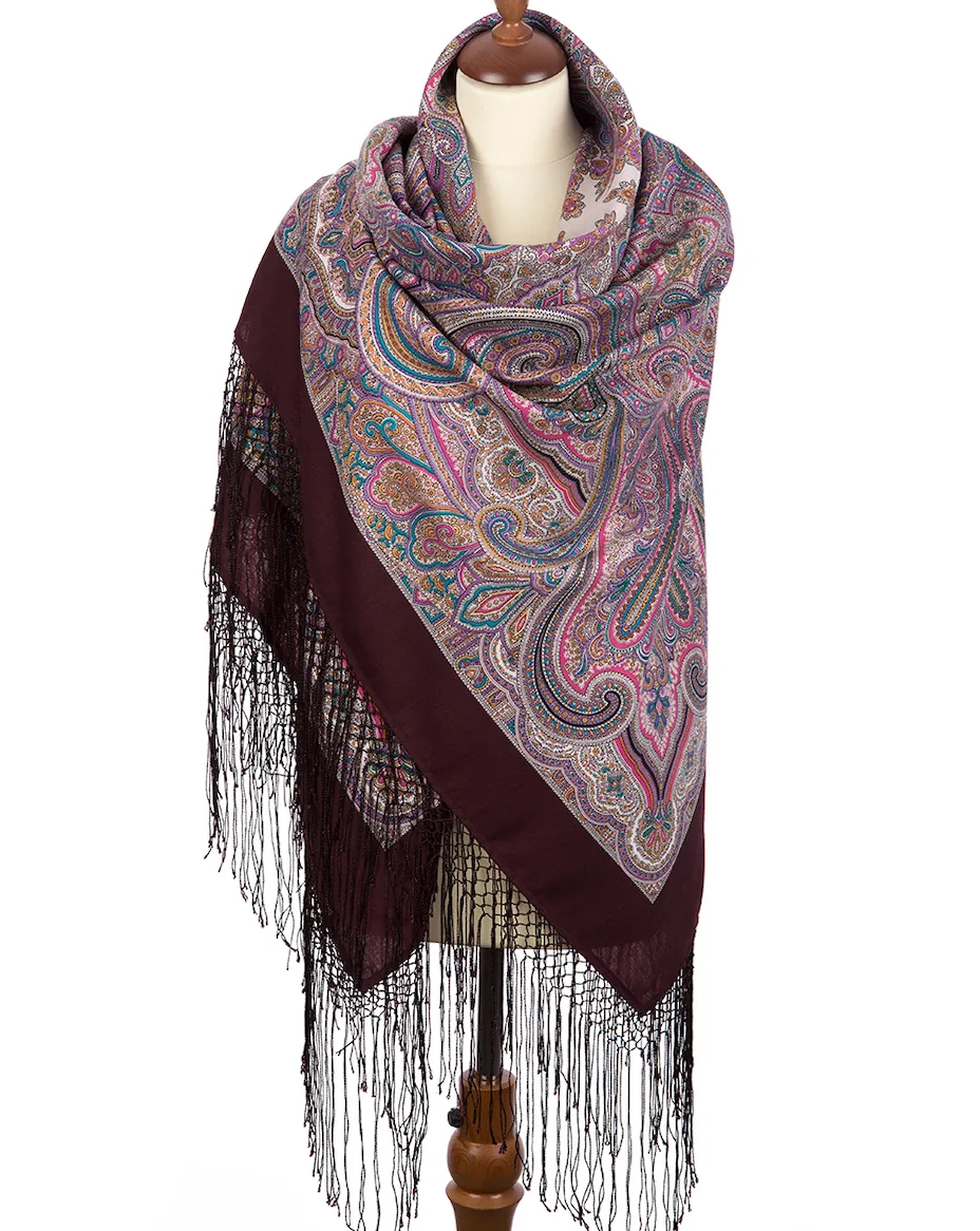 Pavlovo Posad “Precious” Purple Shawl 100% Wool Scarf 148 cm