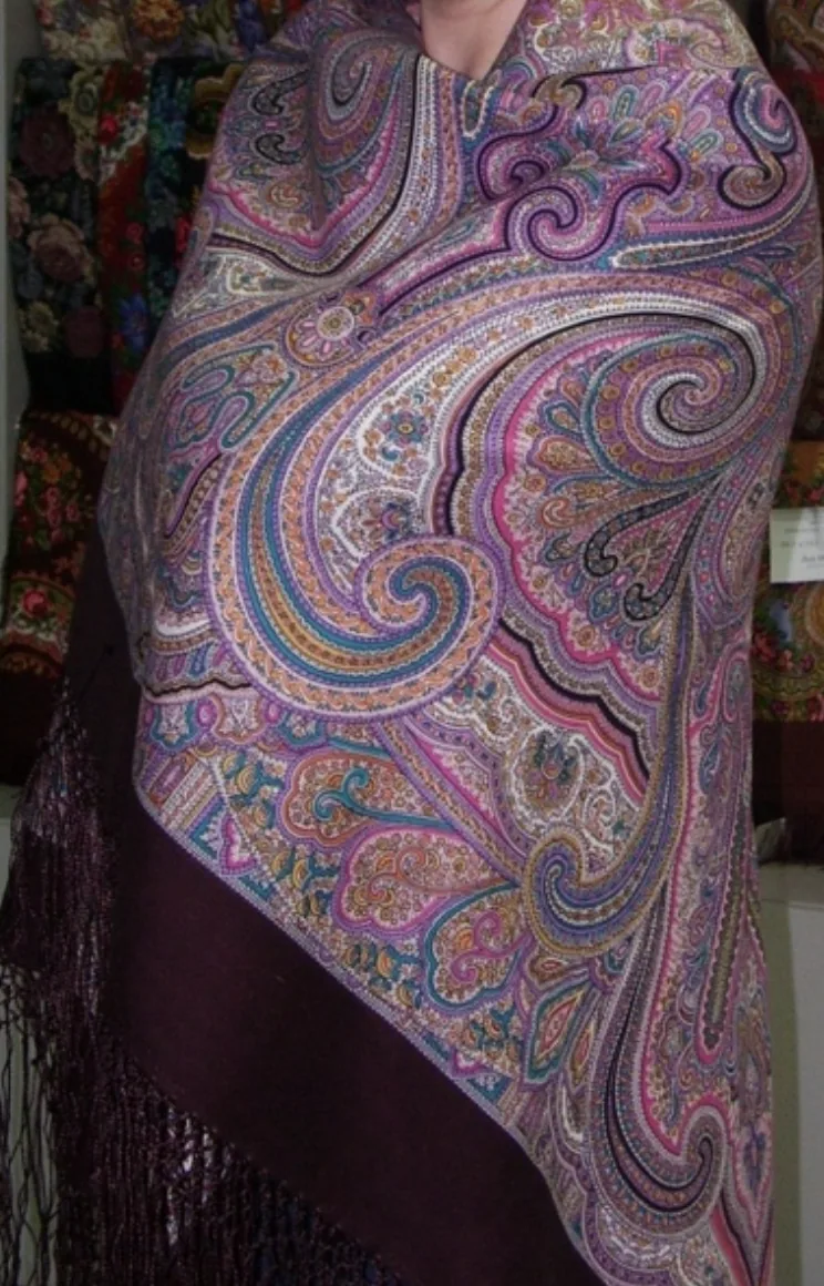Pavlovo Posad “Precious” Purple Shawl 100% Wool Scarf 148 cm — image 2