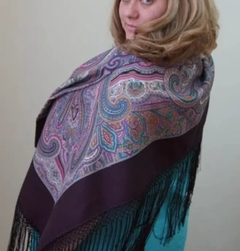 Pavlovo Posad “Precious” Purple Shawl 100% Wool Scarf 148 cm — image 3