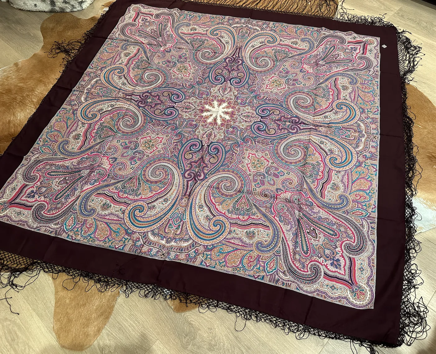 Pavlovo Posad “Precious” Purple Shawl 100% Wool Scarf 148 cm — image 7