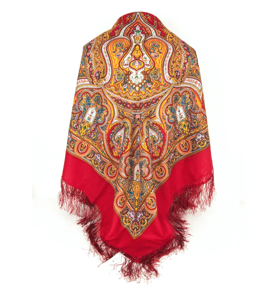 Pavlovo Posad Red “Spanish” Large Russian Shawl 100% Wool Pashmina Scarf — image 4