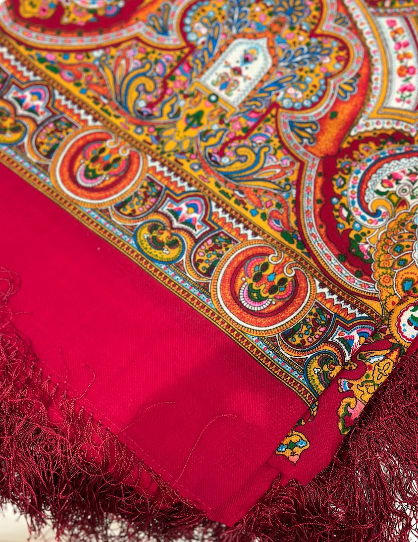 Pavlovo Posad Red “Spanish” Large Russian Shawl 100% Wool Pashmina Scarf — image 5